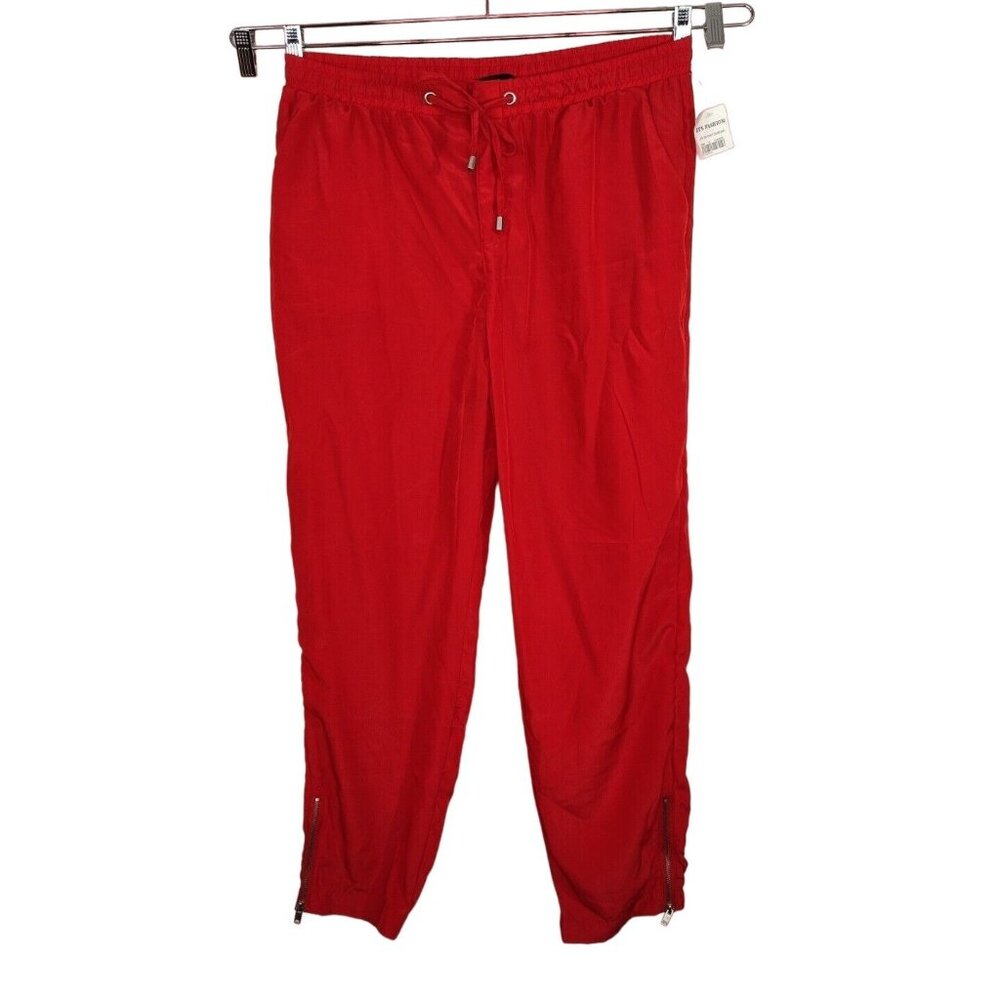 New Look Red Zipper Ankle Pants Jogger Elastic Waist Women Size XL Zip Fly NEW